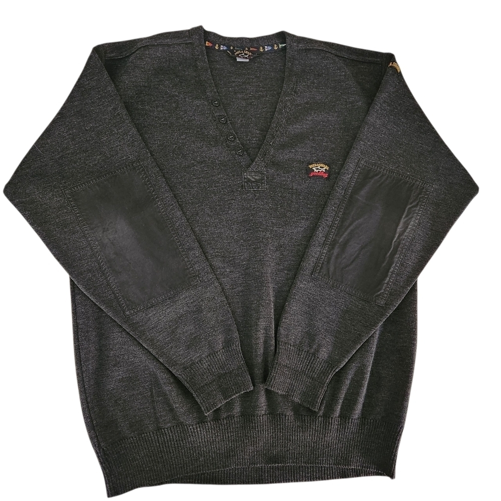 PAUL & SHARK dark gray knit v-neck sweater pullover large - Picture 3 of 14